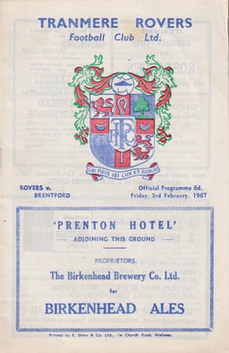 Tranmere Rovers v Brentford Match Programme 1967-02-03